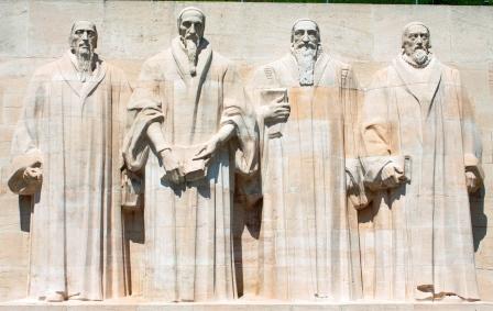 The Reformation Wall in Geneva, showing Calvin second from left and Knox on the far right